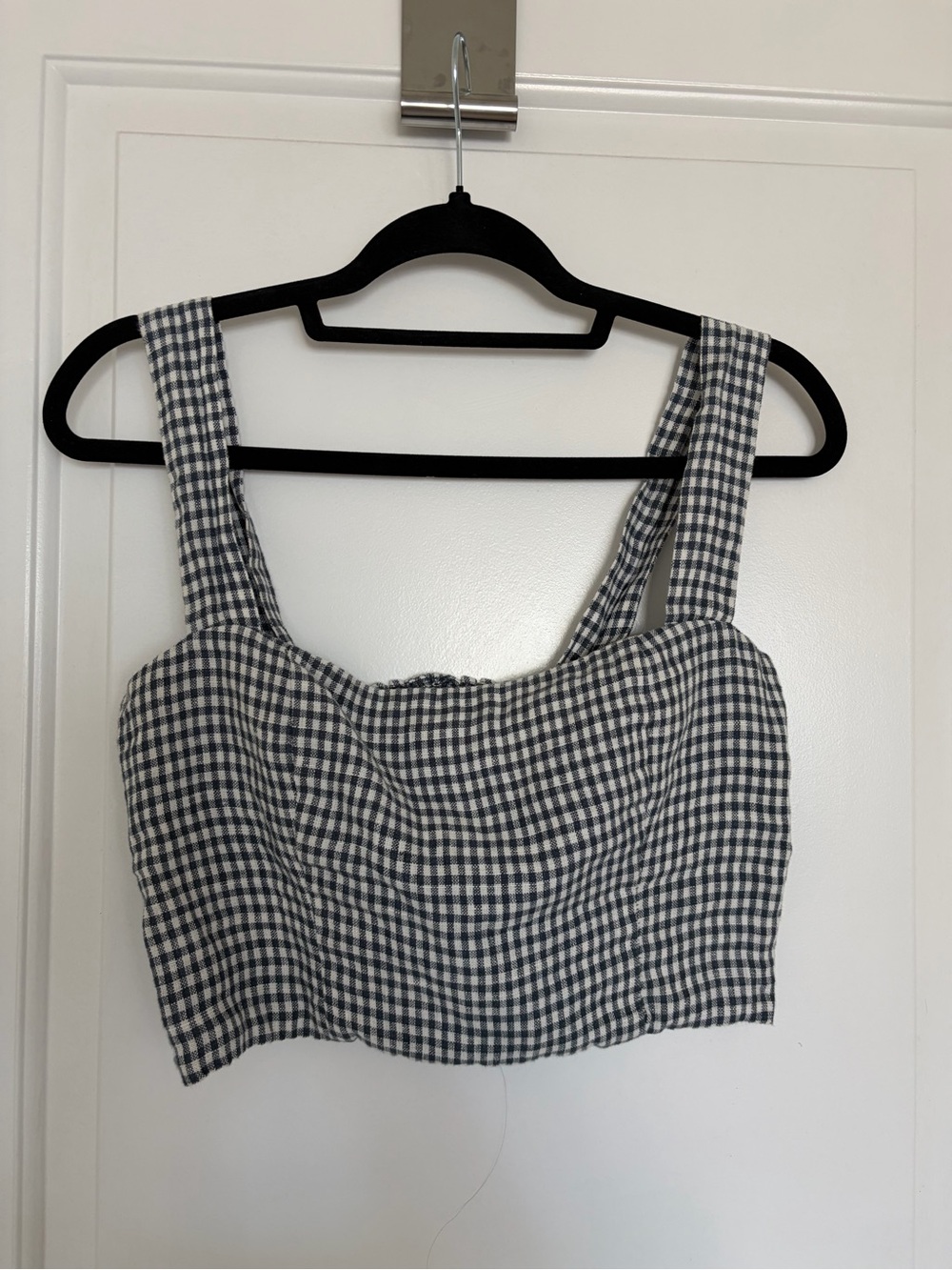 Reformation Deep Navy/Black and White Gingham Cropped Tank